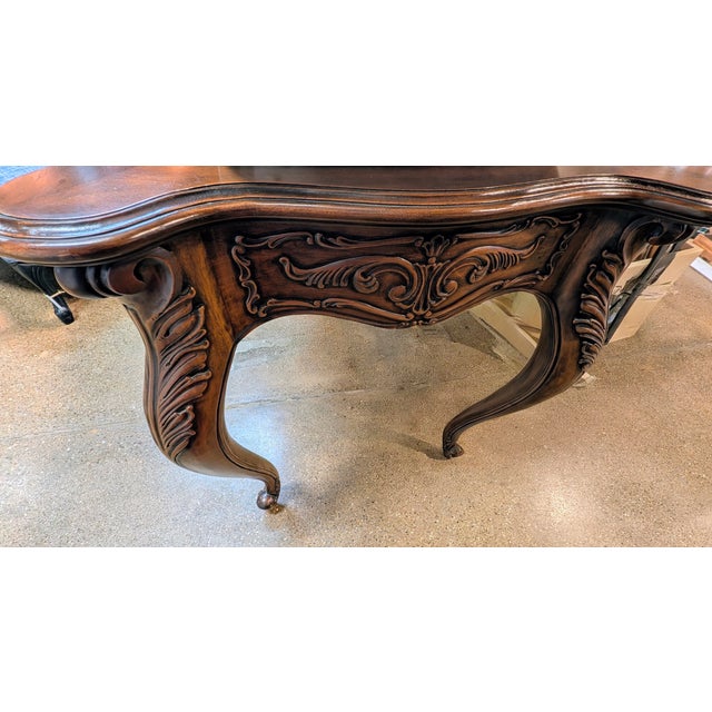 Vintage French Louis XV Style Carved Walnut Writing Desk With Leather Top For Sale In Dallas - Image 6 of 9