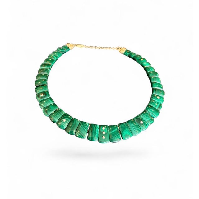 The Cleopatra Malachite Collar Necklace With Diamonds & 14k Gold For Sale - Image 11 of 12