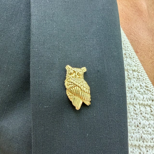 Gold Vintage Tiffany & Co. 14k Yellow Gold Textured Owl Pin Brooch For Sale - Image 8 of 8