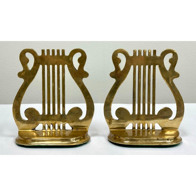 Figurative Vintage Brass Lyre Bookends, a Pair For Sale - Image 3 of 5