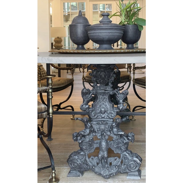 Gray Mid-Century Spanish-Regency Style Iron and Marble Dining Table, Made in Italy For Sale - Image 8 of 9
