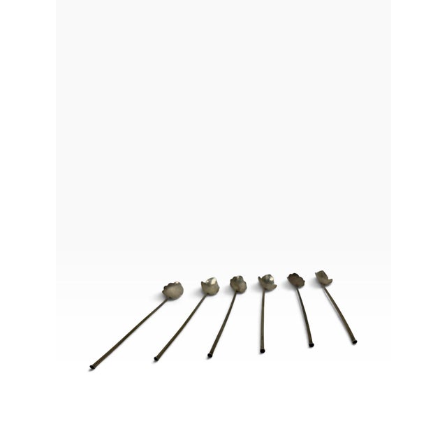 Vintage Mid-Century Mexican Taxco Sterling Silver Leaf Straw Spoons - Set of 6 For Sale - Image 4 of 7
