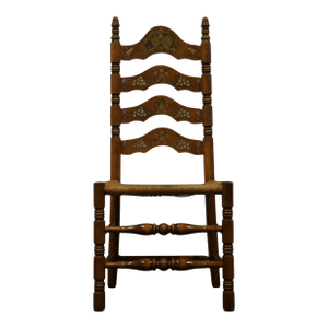 Ethan Allen Hand Decorated Collection Solid Hard Rock Maple Hitchcock Style Ladderback Accent Side Chair W. Rush Seat 14-6041