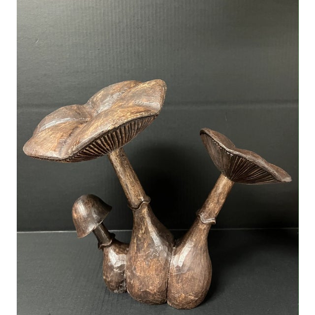 Wood Vintage Carved Solid Wood Mushroom Sculpture For Sale - Image 7 of 10