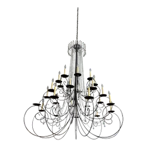 Late 20th Century Vintage French Chateau Style Wrought Iron and Crystal Chandelier