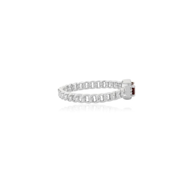 Not Yet Made - Made To Order Baguette Cut Garnet Halo Diamond Birthstone Ring Size 5.5 in 14k White Gold For Sale - Image 5 of 11