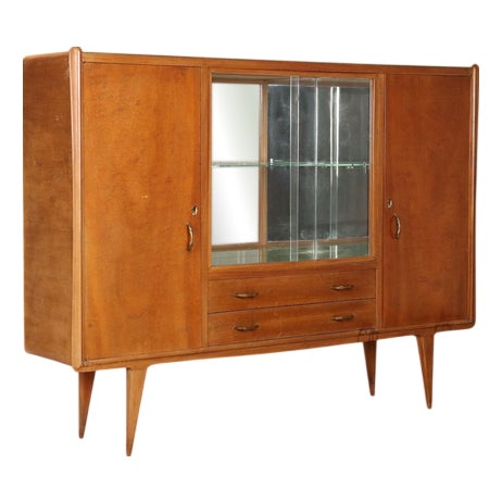 Vintage Burl Veneer Cupboard, Italy, 1960s For Sale