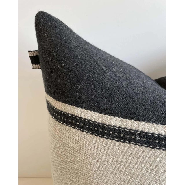 Linen and Wool Marshall Stripe Black and Natural Pillow Cover For Sale In Los Angeles - Image 6 of 8