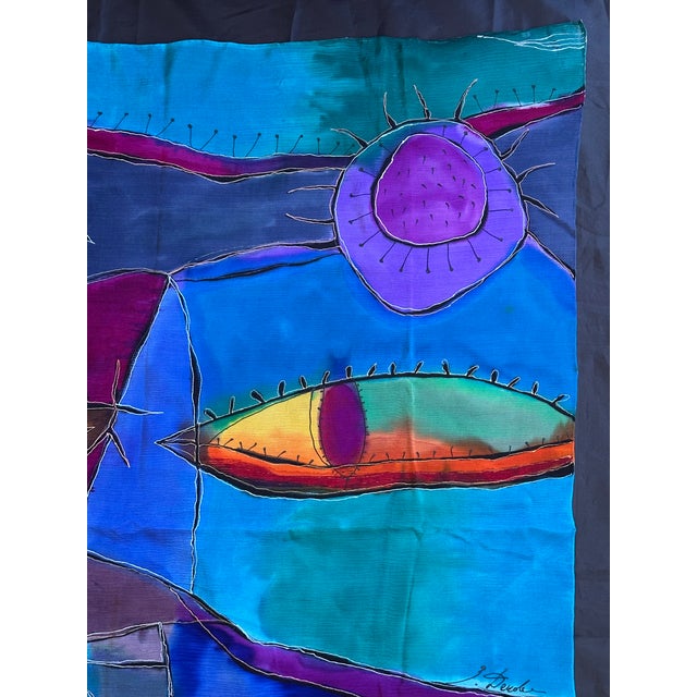 Textile Surrealist Painting on Textile Silk Fabric Panel For Sale - Image 7 of 11