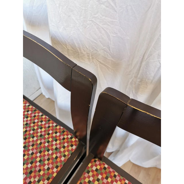 Vintage Black Wooden Dining Chairs with Fabric Seats, 1970s, Set of 4 For Sale - Image 12 of 18