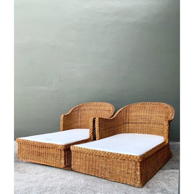 Vintage Braided Rattan Chaise Lounges - Pair For Sale - Image 10 of 15