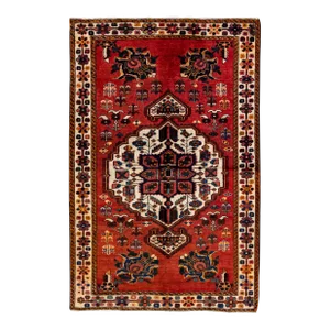 Vintage Handmade Persian Red Medallion Wool Rug 4'4" X 6'9"
