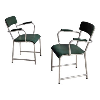 Italian Metal and Faux Leather Chairs by Maltoni Carlo Arredi Metallici, 1930s, Set of 2 For Sale