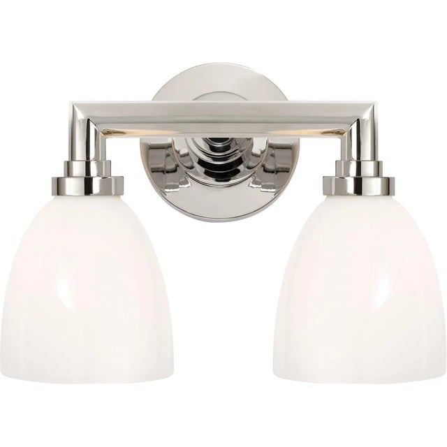 Modern Chapman & Myers for Visual Comfort Signature Wilton Double Bath Light in Polished Nickel with White Glass For Sale - Image 3 of 4