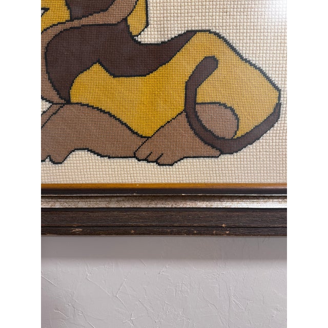 Vintage Judaica Lion of Judah Needlepoint Textile Art, Framed For Sale - Image 4 of 4