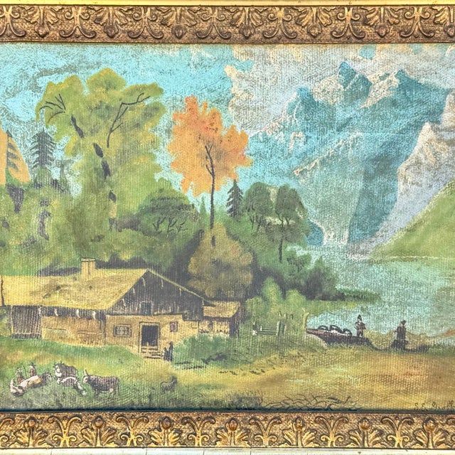 Antique Early American S. E. Groff Landscape Oil Painting of Mountain Cabin Scene W/ Original Gold Frame For Sale - Image 4 of 10