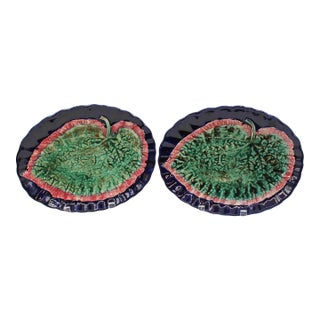 Circa 1880s English Majolica Begonia Leaf Sweetmeat Dishes - a Pair For Sale