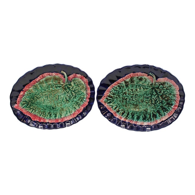 Circa 1880s English Majolica Begonia Leaf Sweetmeat Dishes - a Pair For Sale