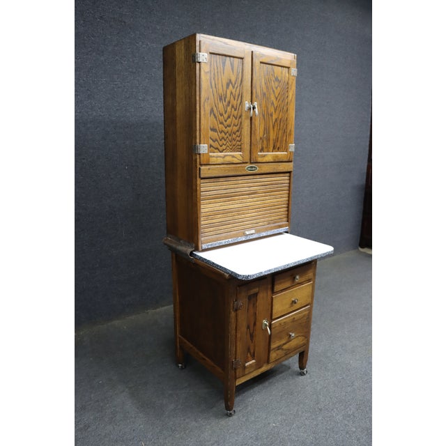 Early 20th Century Rare Victorian Quarter Sawn Oak Sellers Salesman Sample Hoosier Cabinet For Sale - Image 5 of 9