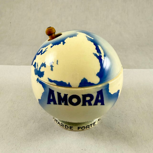 French 1930s Amora Mustard World Globe French Cafe Pot & Spoon For Sale - Image 3 of 15