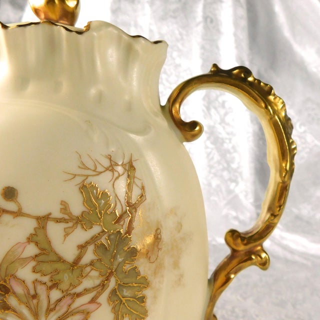 1910s Alfred Lanternier Limoges Hand Painted Cream Bisque Chocolate Pot For Sale - Image 9 of 17