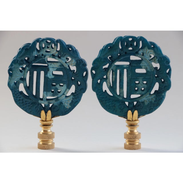 Chinese Good Luck Symbol Lamp Finials - a Pair For Sale - Image 4 of 4