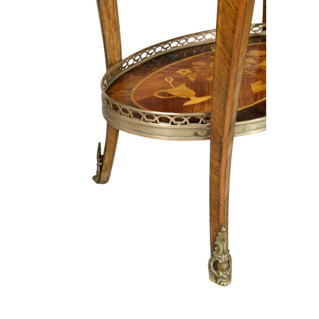 Brass Louis XVI Style Marquetry Table A' Ecrire For Sale - Image 8 of 13