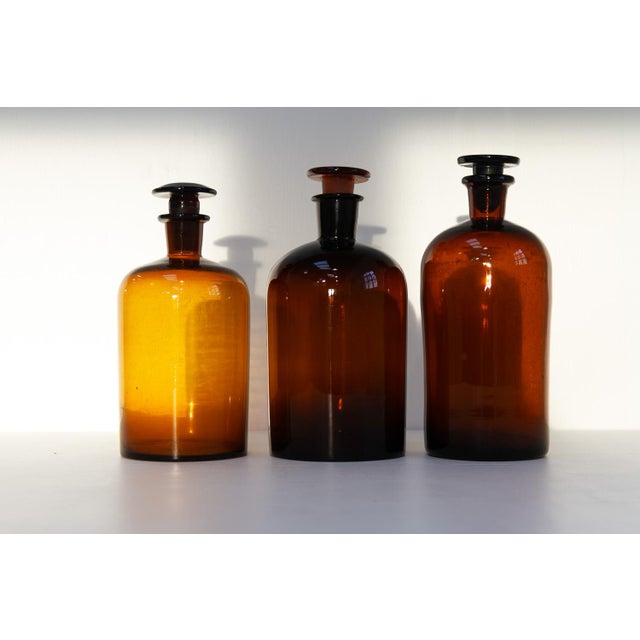 Industrial Large Danish Pharmacy Glass Bottles, 1900s, Set of 3 For Sale - Image 3 of 18