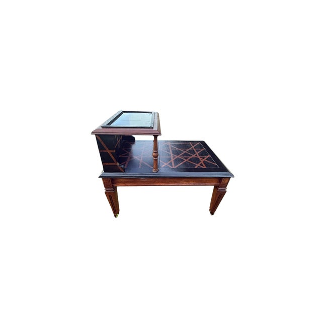 Wood Vintage Custom Postmodern Geometric Accent Table With Plexiglass Display Shelf For Sale - Image 7 of 11