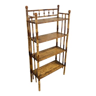 Antique Scorched Bamboo Four Tier Bookshelf For Sale