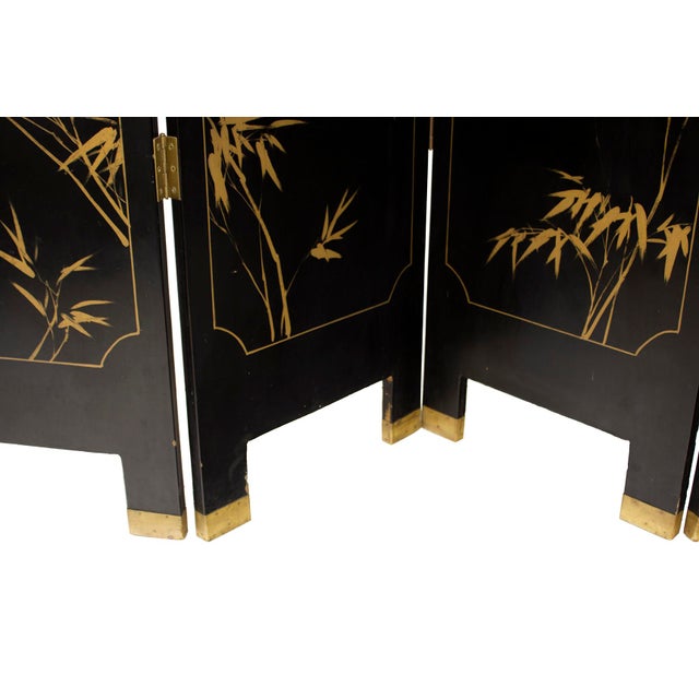 Folding Chinoiserie Screen or Room Divider in Black Lacquer Chairish