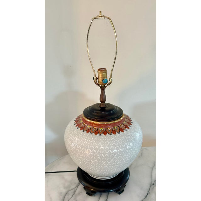 1970s Hand Painted Ginger Jar Lamp W/Shade For Sale In New York - Image 6 of 12