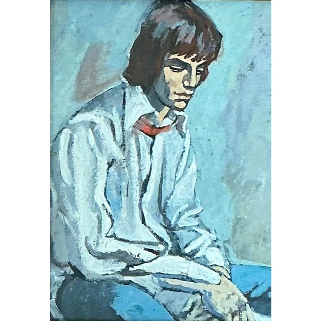 Vintage 1970s Oil Painting of Seated Man For Sale - Image 9 of 11