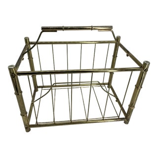 Vintage Hollywood Regency Brass Bamboo Magazine Rack For Sale