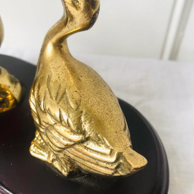 Mid Century Brass Ducks Figurines Mounted on Wooden Base For Sale - Image 4 of 6