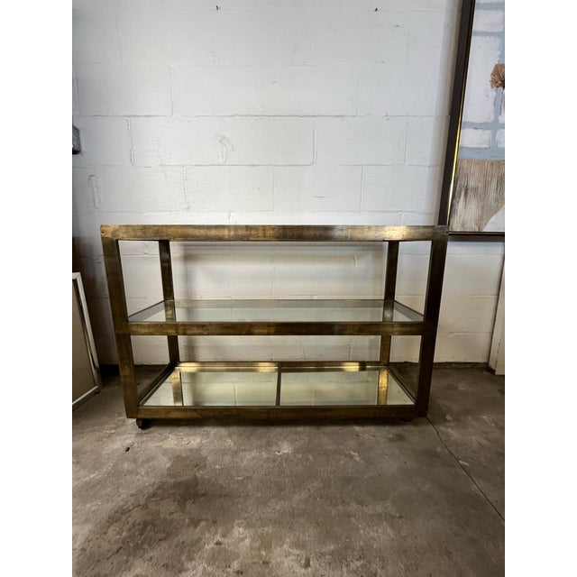 Metal Bronze and Glass Mid Century Tiered Italian Bar Cart For Sale - Image 7 of 11