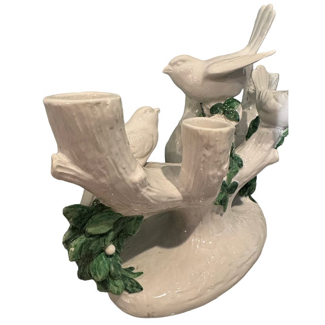 1930s Ugo Zaccagnini Italian Bird & Branch Ceramic Candelabra, Circa 1930s–40s For Sale - Image 5 of 17