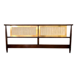 Wood/Travertine/Brass King Headboard For Sale