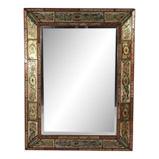 Vintage Italian Venetian Polychromed Parclose Mirror With Stylized Flowers C1940 For Sale