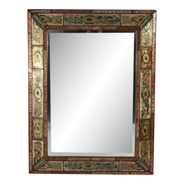 Vintage Italian Venetian Polychromed Parclose Mirror With Stylized Flowers C1940 For Sale
