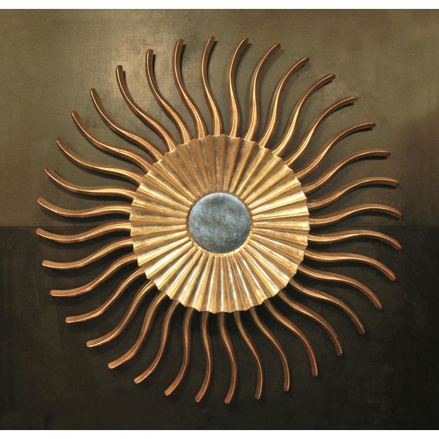 Gold Art Noveau Style Sunburst Carved Golden Mirror For Sale - Image 8 of 8