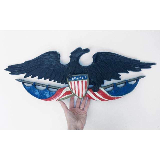 Cast Iron American Eagle Metal Wall Hanging With Crest and Flags Chairish