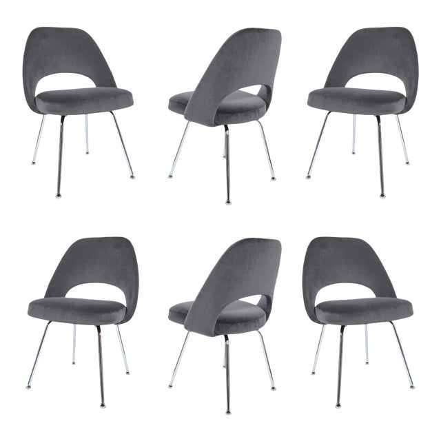 Saarinen Executive Armless Chairs in Gunmetal Velvet - Set of 6 For Sale