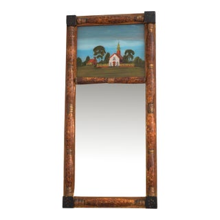 Antique Reverse Painted Hanging Wall Mirror For Sale