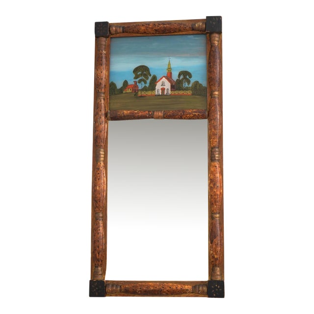 Antique Reverse Painted Hanging Wall Mirror For Sale