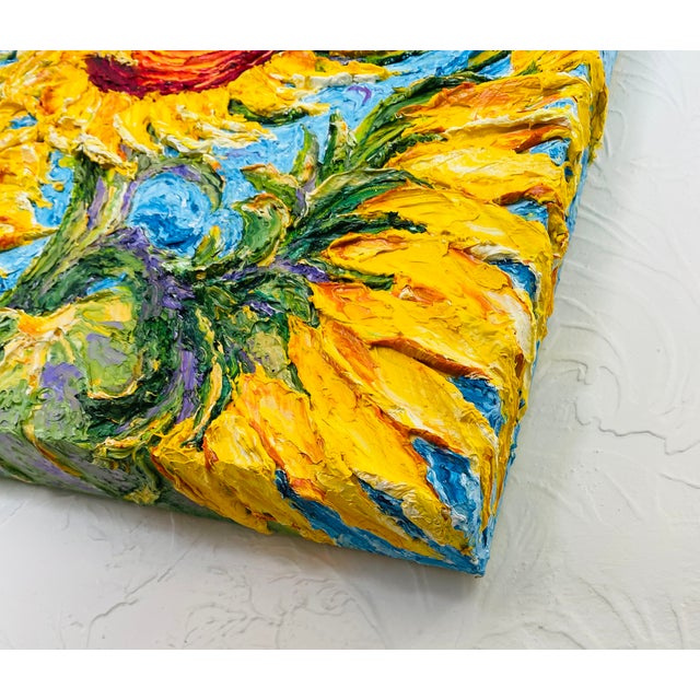Contemporary “Sunflowers” – Original Impasto Oil Painting by Paris Wyatt Llanso For Sale - Image 6 of 7