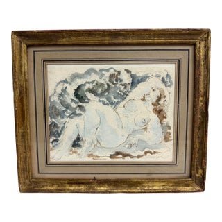 Share Vintage Original Charles Burdick Nude Lady Woman W/ Man Watercolor Painting Art For Sale