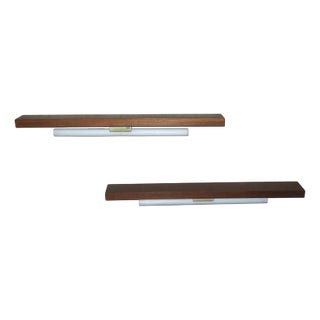Narrow Danish Teak Shelves with Wall Lights, 1960s, Set of 2 For Sale