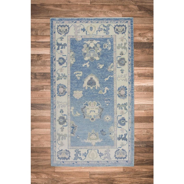 Blue Handwoven Turkish Oushak Rug 3' X 5'3" For Sale In Houston - Image 6 of 6
