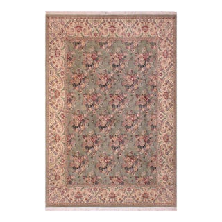 Floral 1990's Pak-Persian Green/Tan Wool Rug - 9'1'' X 12'5'' For Sale